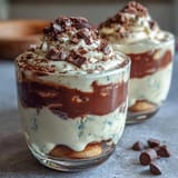 Creamy vanilla bean mascarpone layered with espresso-soaked ladyfingers in elegant dessert cups.  