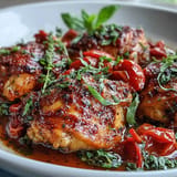 Juicy Easy Basque-Style Chicken with vibrant vegetables, perfect comfort food dish.