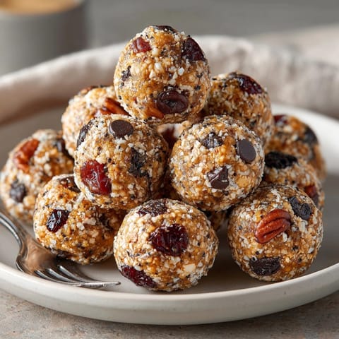 Freshly rolled 5-Minute Maple Pecan Energy Balls with Pumpkin Spice, ready for snacking.