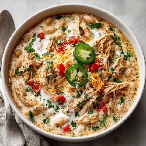 Creamy winter white chicken chili simmering in a Dutch oven, surrounded by tortilla chips and lime wedges.