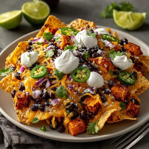 Baked Midnight Nachos: Imagine warm, robust smoky flavors with creamy, tangy toppings.