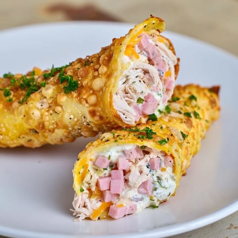 Crispy Chicken Greggs Egg Rolls, freshly fried and crispy, perfect for a quick snack or party food.