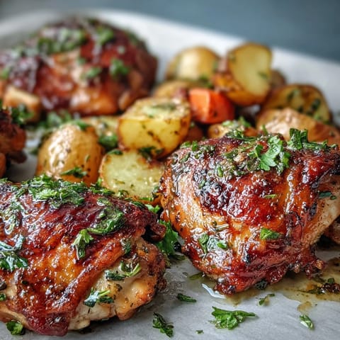 Plated Crispy Ranch Sheet Pan Chicken & Veggies with tender carrots and potatoes, perfect for a weeknight dinner.