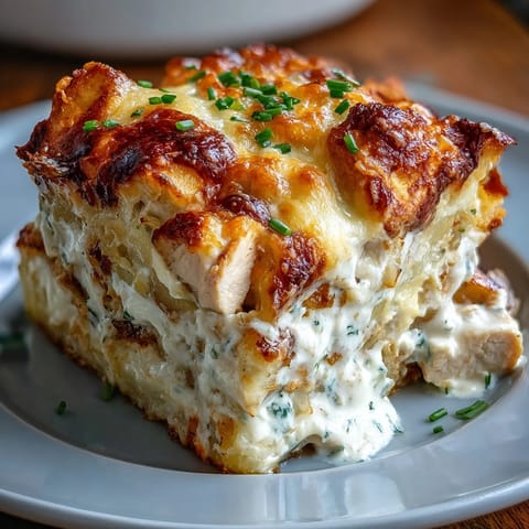 Golden brown and bubbling Creamy Ranch Chicken Potato Bake fresh from the oven.