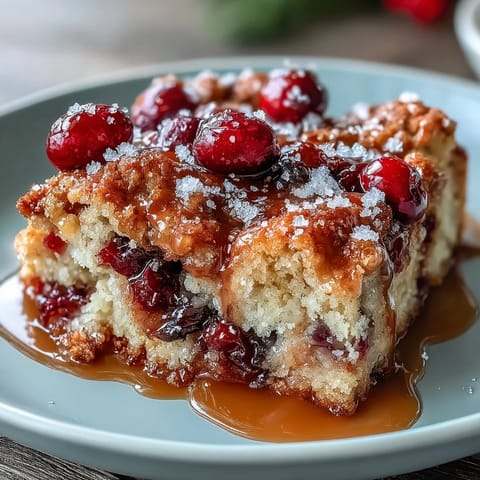 Golden cranberry cobbler with a crisp buttery topping, baked until bubbling and fragrant for a festive dessert.
