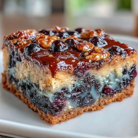 Chewy blondie bars bursting with juicy blueberries, perfect for a sweet summer dessert or snack.