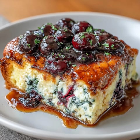A creamy, protein-rich blueberry cottage cheese breakfast bake with juicy berries and a hint of cinnamon.  