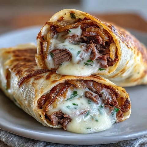 Crispy tortilla roll ups filled with roast beef, melted provolone, and crunchy fried onions, baked golden and served with warm au jus for dipping.  