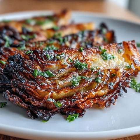 Crispy air-fried cabbage steaks seasoned with smoked paprika and topped with savory garlic butter for a simple vegetarian side dish.