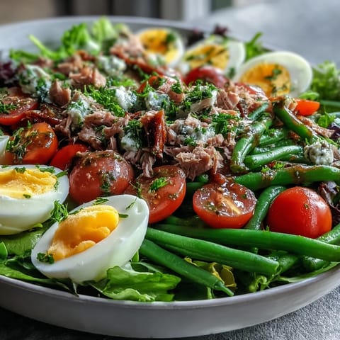 Salad featuring colorful Simple Niçoise components, ready for a light meal.