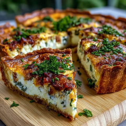 Golden Light Lorraine Quiche, a fluffy, savory French brunch with bubbly cheese.