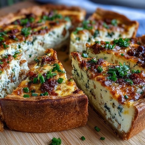 Deliciously baked Light Lorraine Quiche slice, revealing creamy filling and crisp crust.