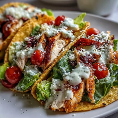 Golden Caesar Salad Smash Tacos bursting with crisp romaine and juicy chicken.