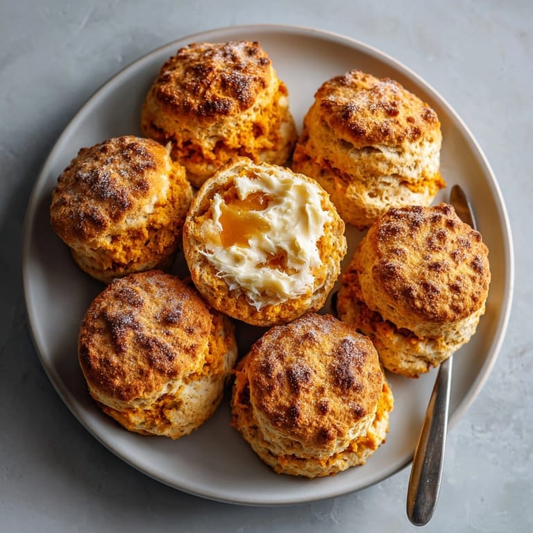 Homemade sweet potato buttermilk biscuits with a tender crumb, perfect for cozy autumn gatherings.