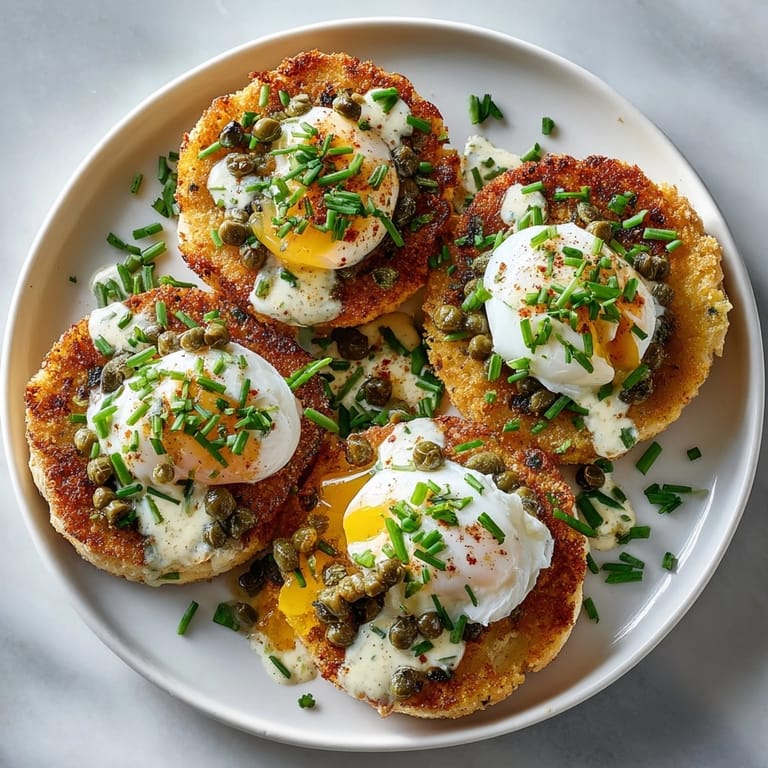 Southern-style Fried Green Tomato Benedict served hot for brunch, showcasing layers and golden, crunchy texture.
