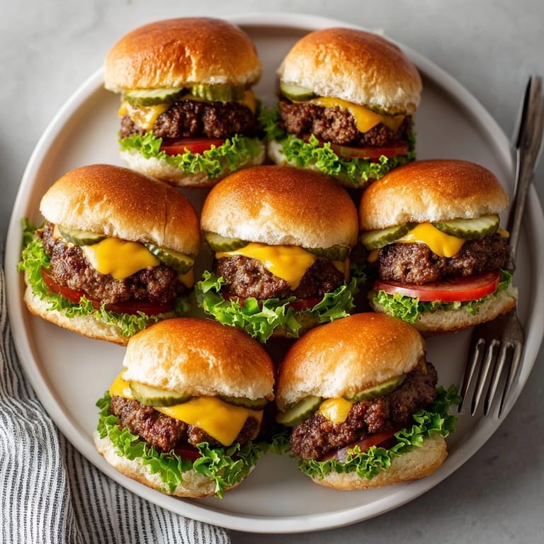 Appetizing mini sliders arranged for a party, showing grilled patties, crisp lettuce, and vibrant tomatoes.