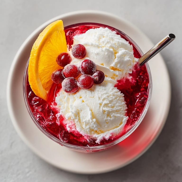 Festive Rebel Float Cranberry Orange Soda with Vanilla Ice Cream, garnished with cranberries and creamy swirls.