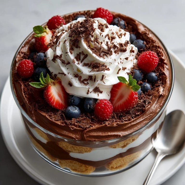 Individual servings of Budget-Friendly Cottage Cheese Chocolate Mousse Trifle, chilled and ready to enjoy for dessert.