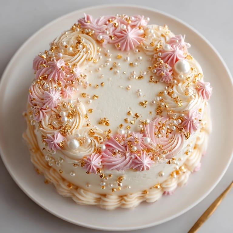 Elegant Rococo-Inspired Vanilla Layer Cake with Edible Pearls, perfect for celebrations and special gatherings.