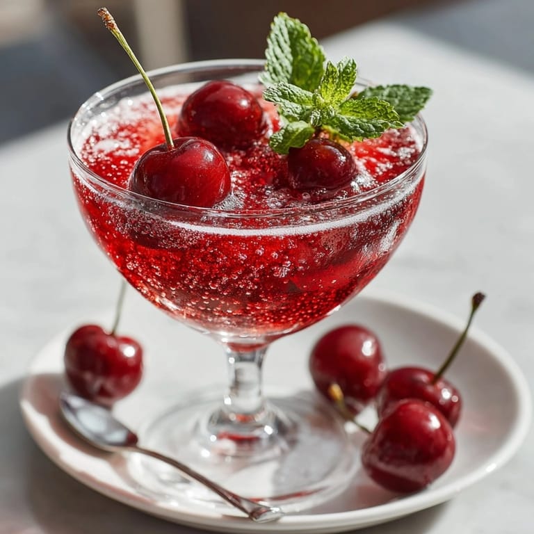 Refreshing Cherry Martini Mocktail with Sparkling Water Twist, vibrant red and fizzing, perfect for summer parties.