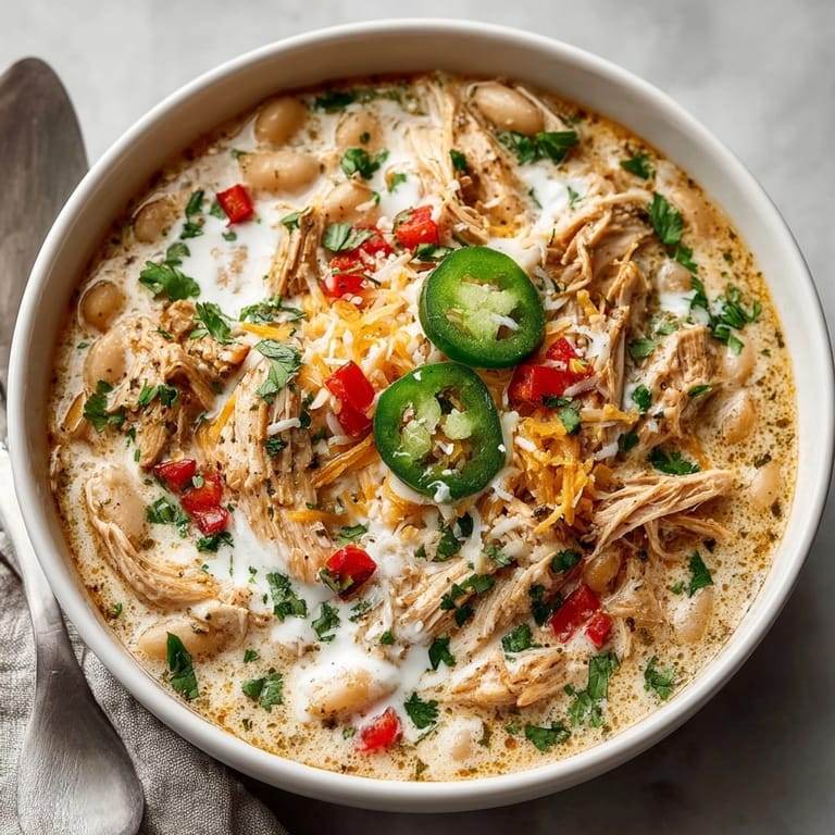 Creamy winter white chicken chili simmering in a Dutch oven, surrounded by tortilla chips and lime wedges.