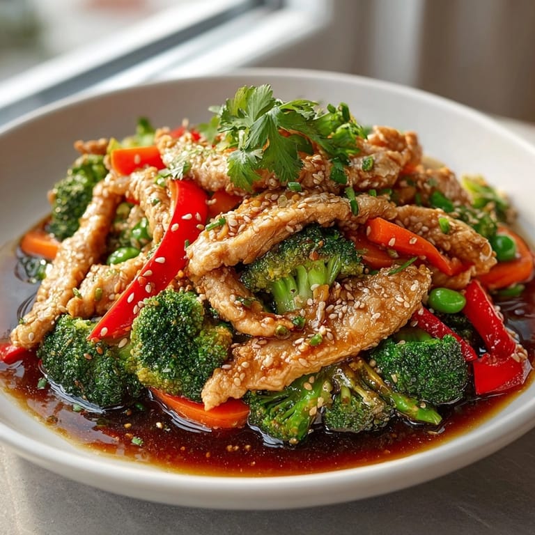A steaming bowl of No-Fuss 20-Minute Stir-Fry with colorful vegetables and glistening sauce.