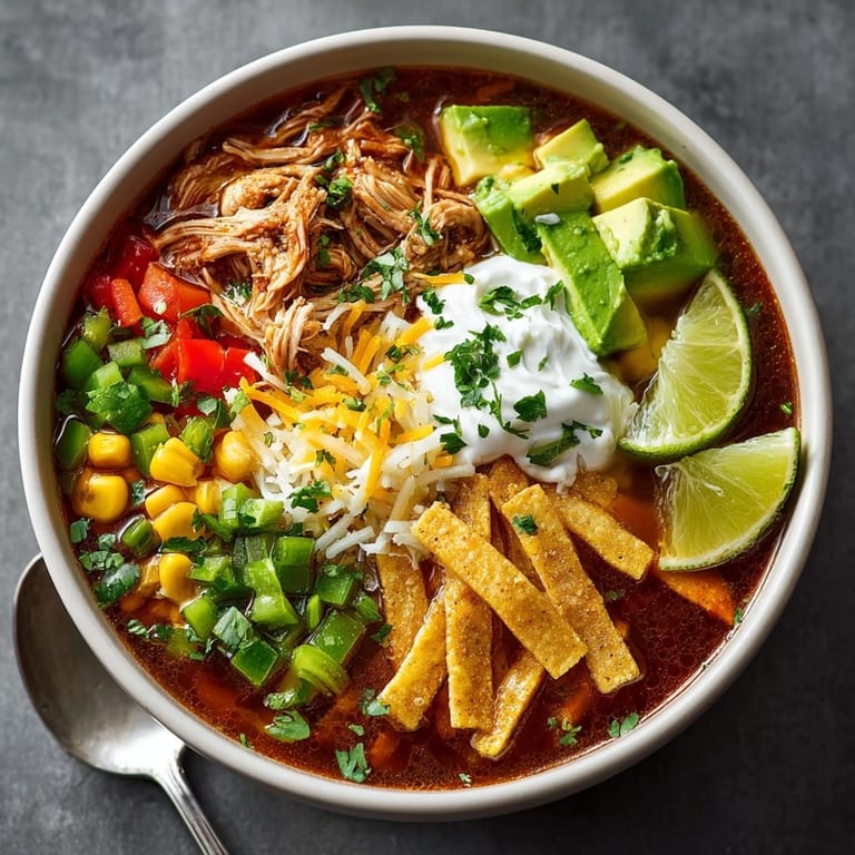 Homemade Avocado Chicken Tortilla Soup bowl, a comforting and vibrant Mexican-inspired gluten-free dinner.