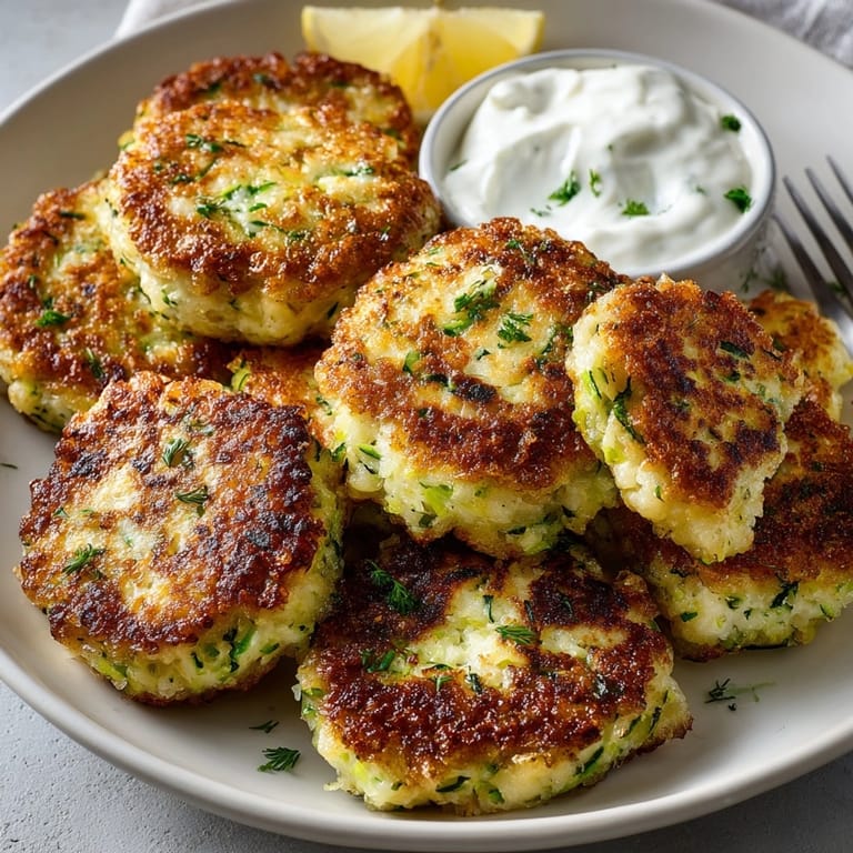 Savory Ricotta Zucchini Fritters, pan-fried until crispy, a delicious Italian-inspired vegetarian appetizer.