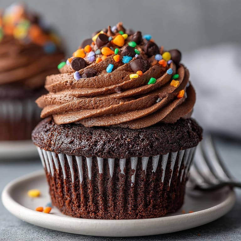 Close-up of moist Allergy-Friendly Chocolate Halloween Cupcakes, showcasing texture and allergen-free decorations.