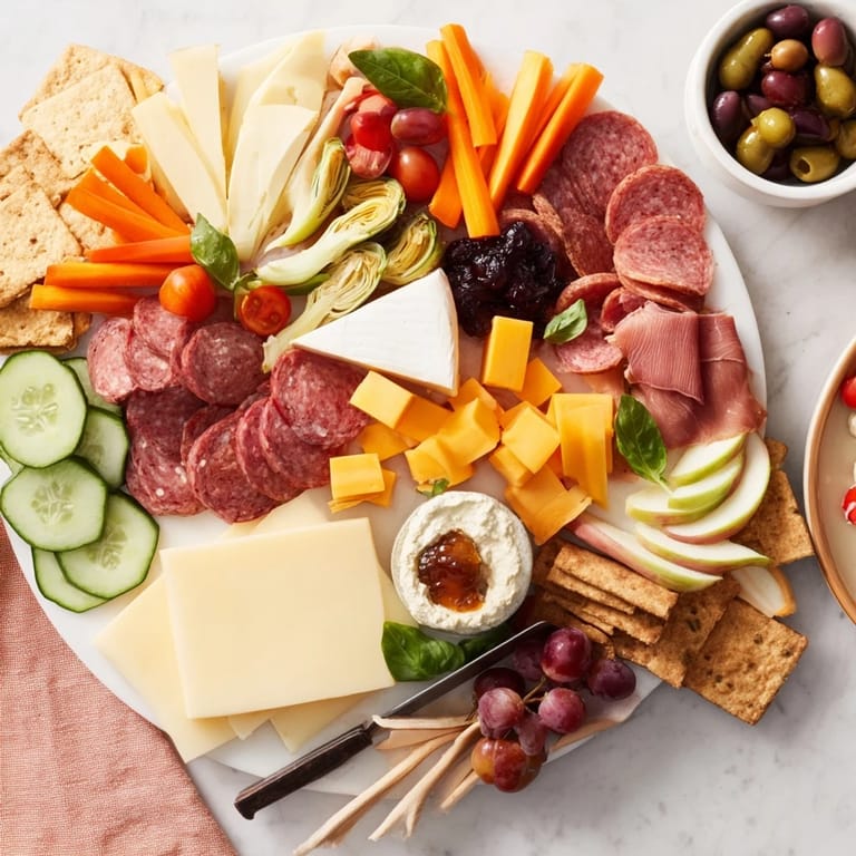 Indulge in a fabulous Girl Dinner Platter loaded with fresh fruits and creamy cheeses.