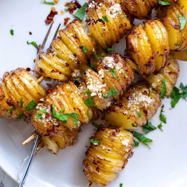 Deliciously crispy air-fryer tornado potatoes on skewers, perfect for snacking or sharing.