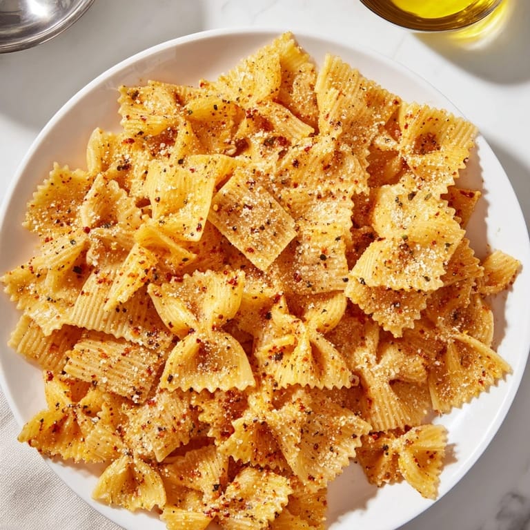 Baked pasta chips sprinkled with flavor, perfect for game-day gatherings or movie nights.