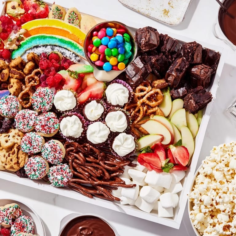 Deliciously arranged dessert board showcasing cookies, chocolates, and themed dips to share.
