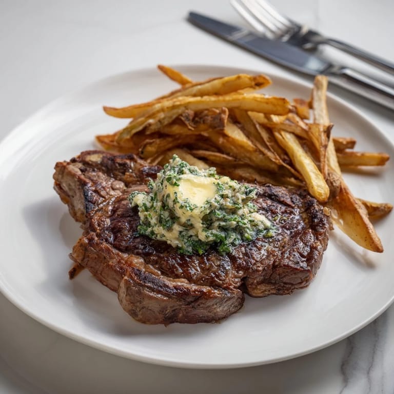 Indulge in delicious Steakhouse Garlic Butter Steak with melt-in-your-mouth garlic butter and fries.
