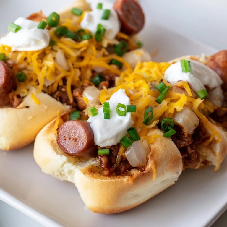 Cheesy and savory Chili Dog Casserole, baked until golden brown and ready to serve hot.