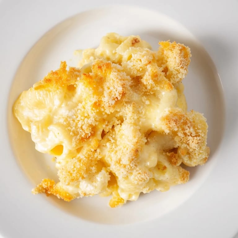 A close-up shot of rich and delicious mac & cheese using evaporated milk for ultimate creaminess.