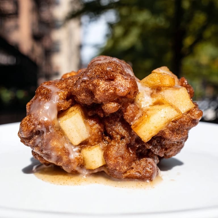 Warm, comforting homemade Apple Fritters, featuring tender apples inside a crispy texture and sweet glaze.