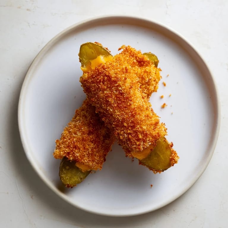 Mouthwatering close-up of Crispy Cheese-Wrapped Pickle Ornaments, perfect for a holiday snack platter.