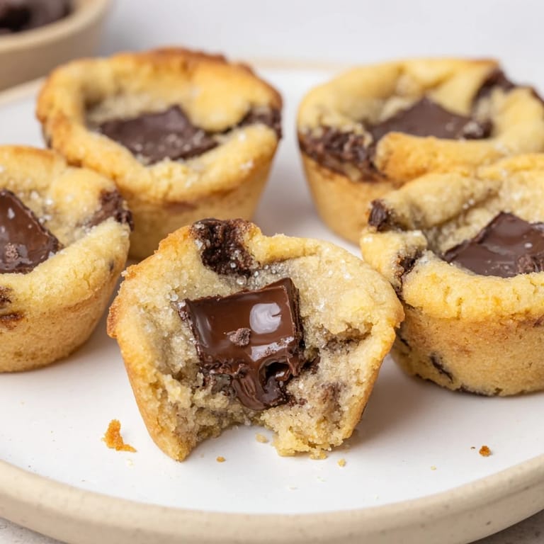Perfectly golden Air Fryer Gooey Cookie Cups with a melted chocolate center, ready to eat.