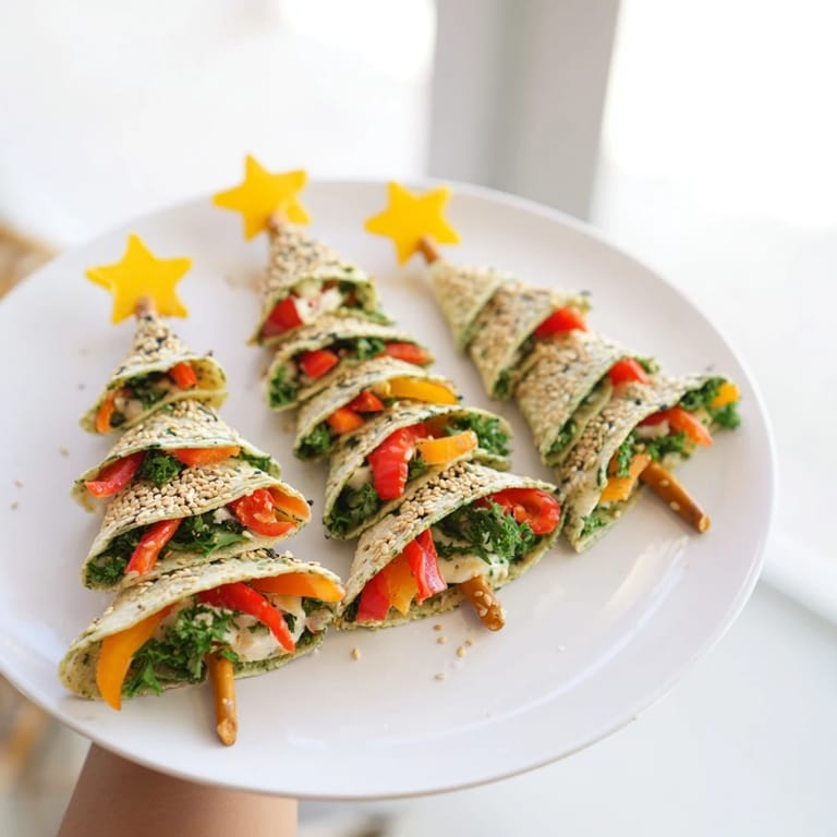 Festive Air Fryer Christmas Tree Veggie Tortilla Wraps showcase colorful fillings and savory, air-fried tortilla exteriors.