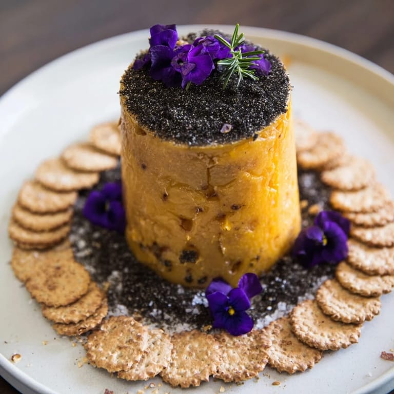 Enjoy The Obsidian Peak appetizer featuring black cheddar, rye crackers, and the crunch of charcoal-dusted almonds on a platter.