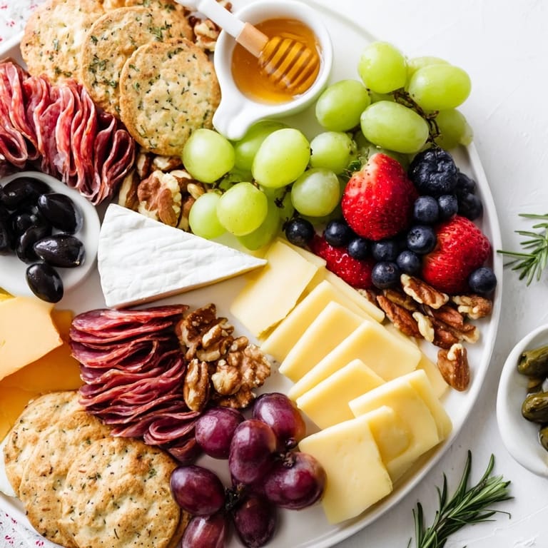 Arrangement of a Quick Charcuterie Snack Board—a perfect Girl Dinner with cheeses, salami, and fresh grapes.