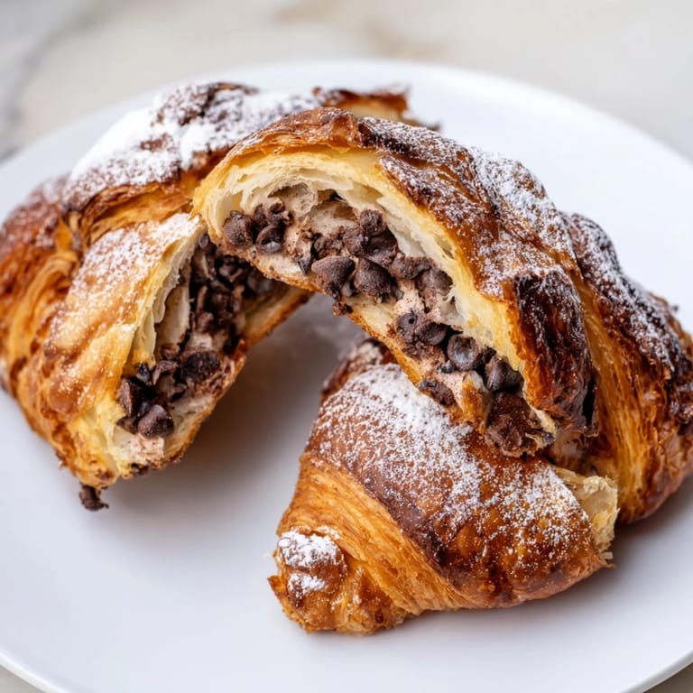 Warm, inviting image of a perfectly filled cookie croissant, ready to be enjoyed.