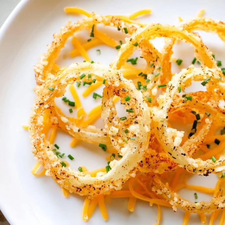 Air-fried Crispy Onion Cheese Chips, showing crispy golden edges and savory, melted cheese with herbs.