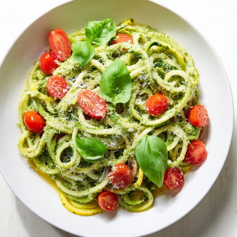 Delicious and light, this colorful avocado pesto zoodles recipe is ready in only 20 minutes.