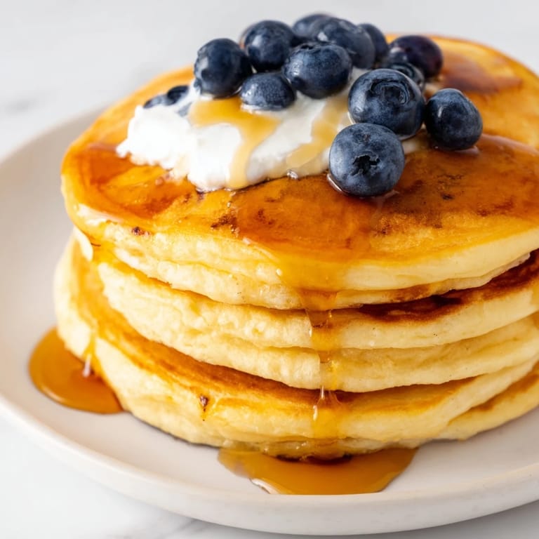 A stack of light and airy cottage cheese pancakes makes a protein-packed and satisfying breakfast.