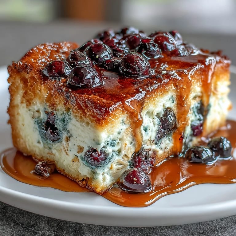 Make-ahead blueberry cottage cheese breakfast bake, perfect for meal prep with a custardy, high-protein texture.