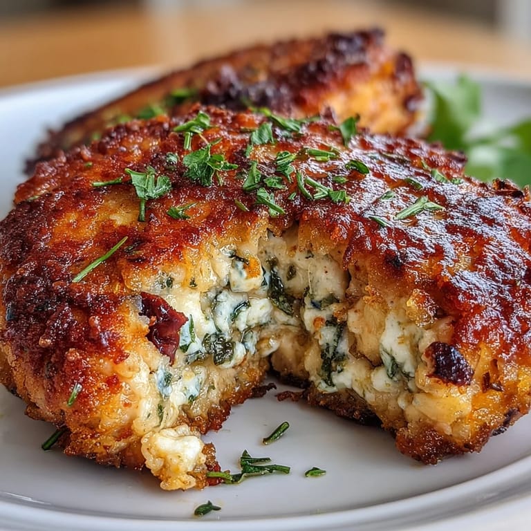 Wholesome chicken patties packed with sun-dried tomatoes, parsley, and tangy feta, perfect for a Mediterranean-inspired meal.  