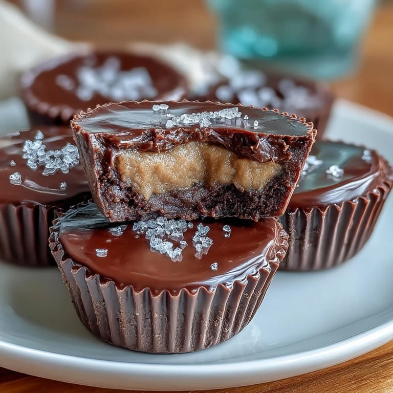 Decadent dark chocolate peanut butter cups with a salty-sweet filling, perfectly chilled and ready to satisfy any candy craving.