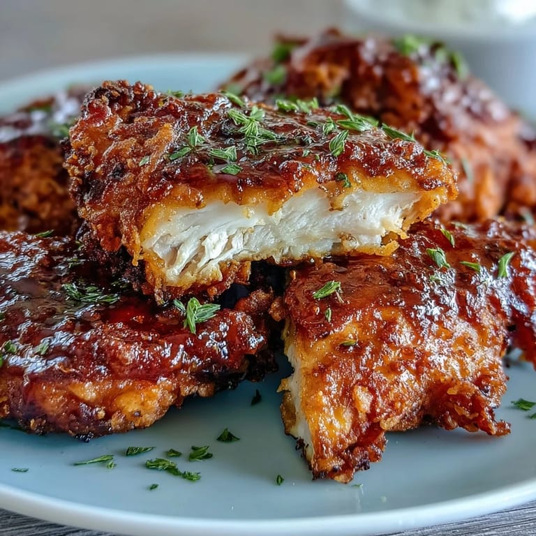 Classic Southern comfort food plate featuring spiced fried chicken and warm, buttery honey biscuits straight from the oven.  